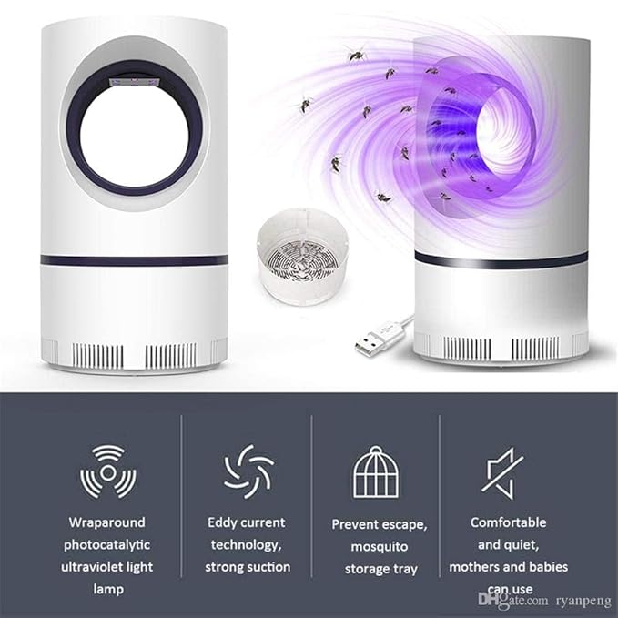 UV Electric Mosquito Killer Lamp — Indoor Bug Zapper Night Light (White)