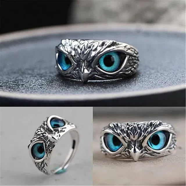 Silver Plated Owl Eye Ring — Unisex Adjustable Fashion Ring