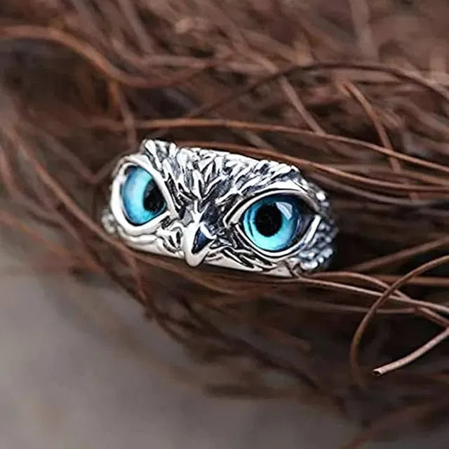 Silver Plated Owl Eye Ring — Unisex Adjustable Fashion Ring