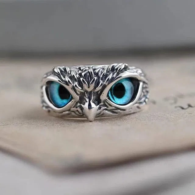 Silver Plated Owl Eye Ring — Unisex Adjustable Fashion Ring
