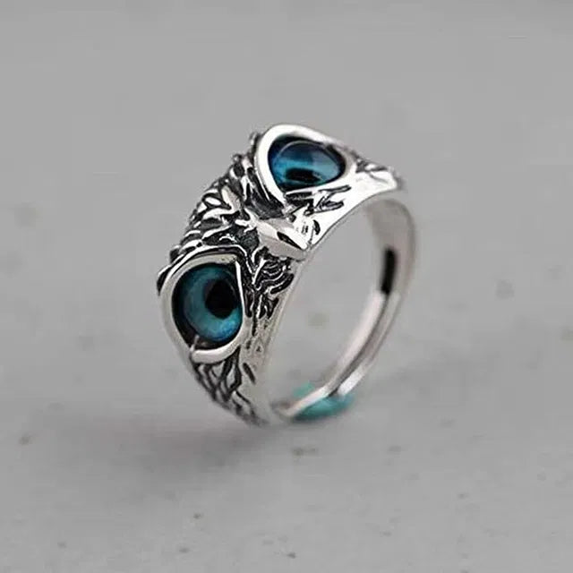 Silver Plated Owl Eye Ring — Unisex Adjustable Fashion Ring